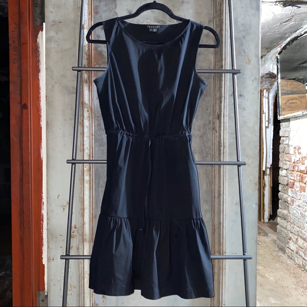 Theory Black Cotton Lindall Ruffle Dress